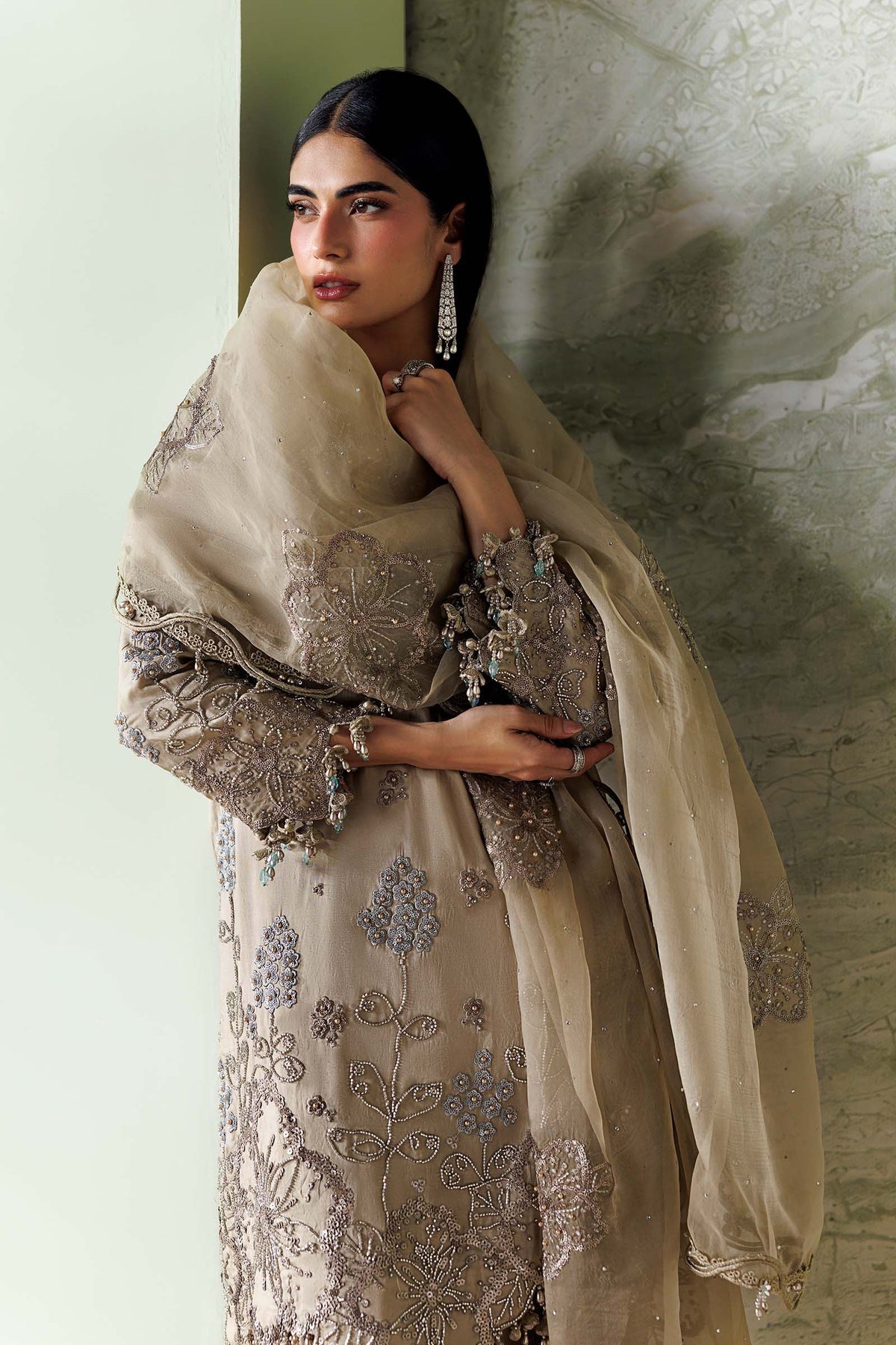 Maria B Soiree Unstitched Collection 2026 | SR-01-01-Champagne Beige