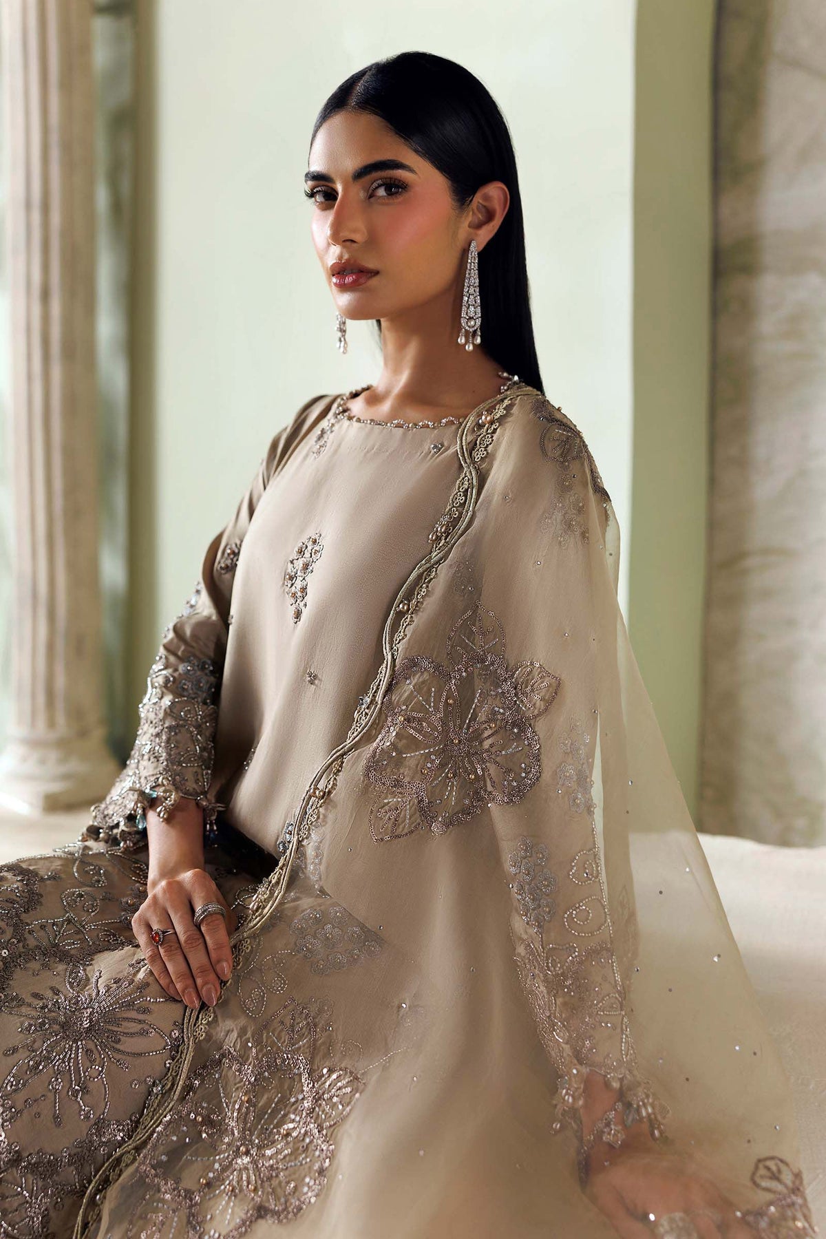 Maria B Soiree Unstitched Collection 2026 | SR-01-01-Champagne Beige