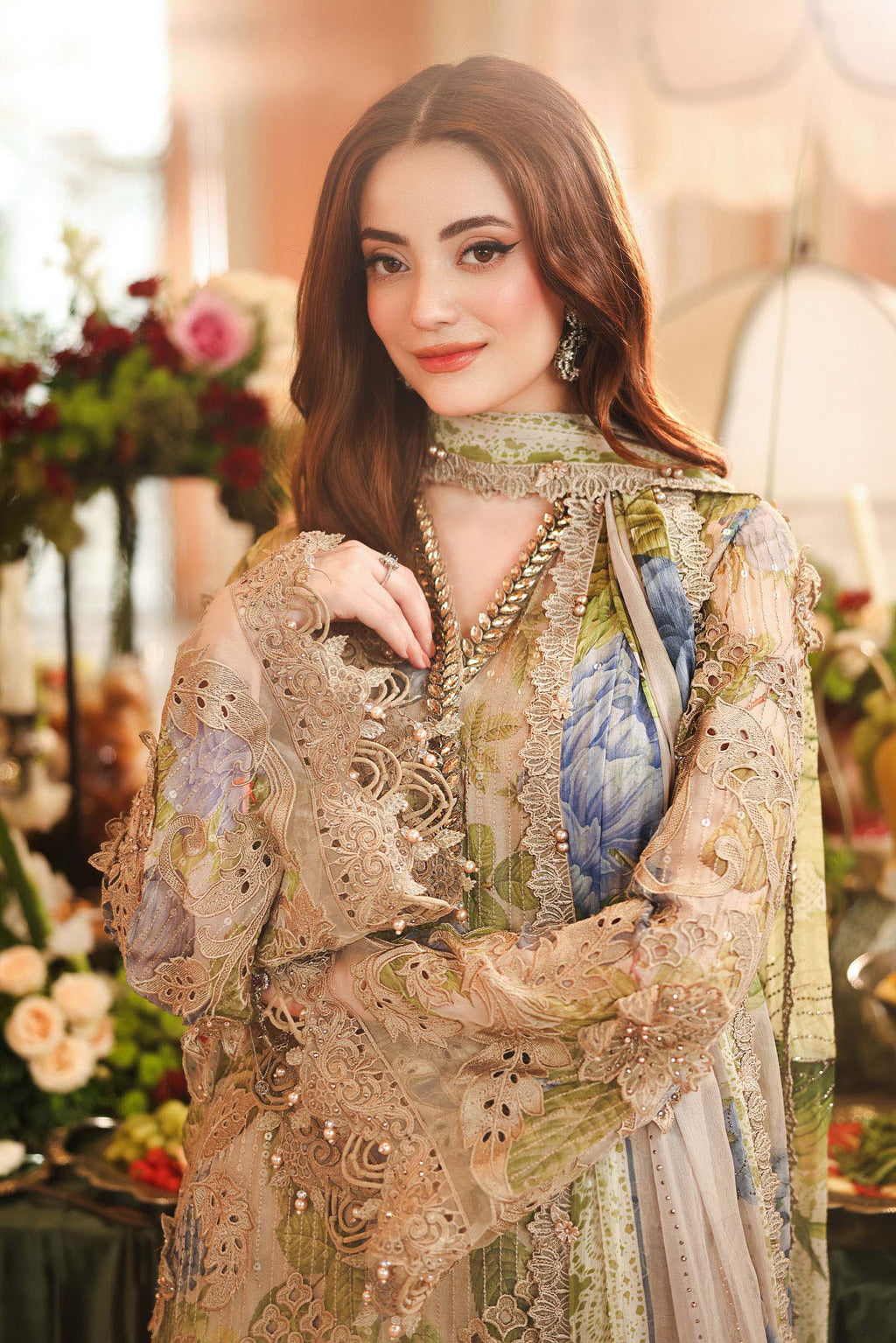 Maria B Chiffon Unstitched  Collection  2026 | MPC-26-203-Warm Beige