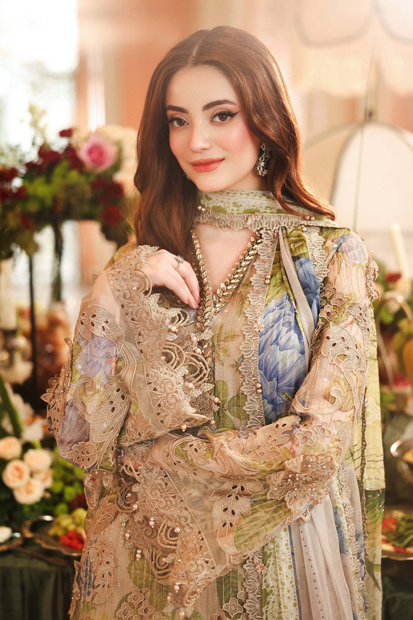 Maria B Chiffon Unstitched  Collection  2026 | MPC-26-203-Warm Beige