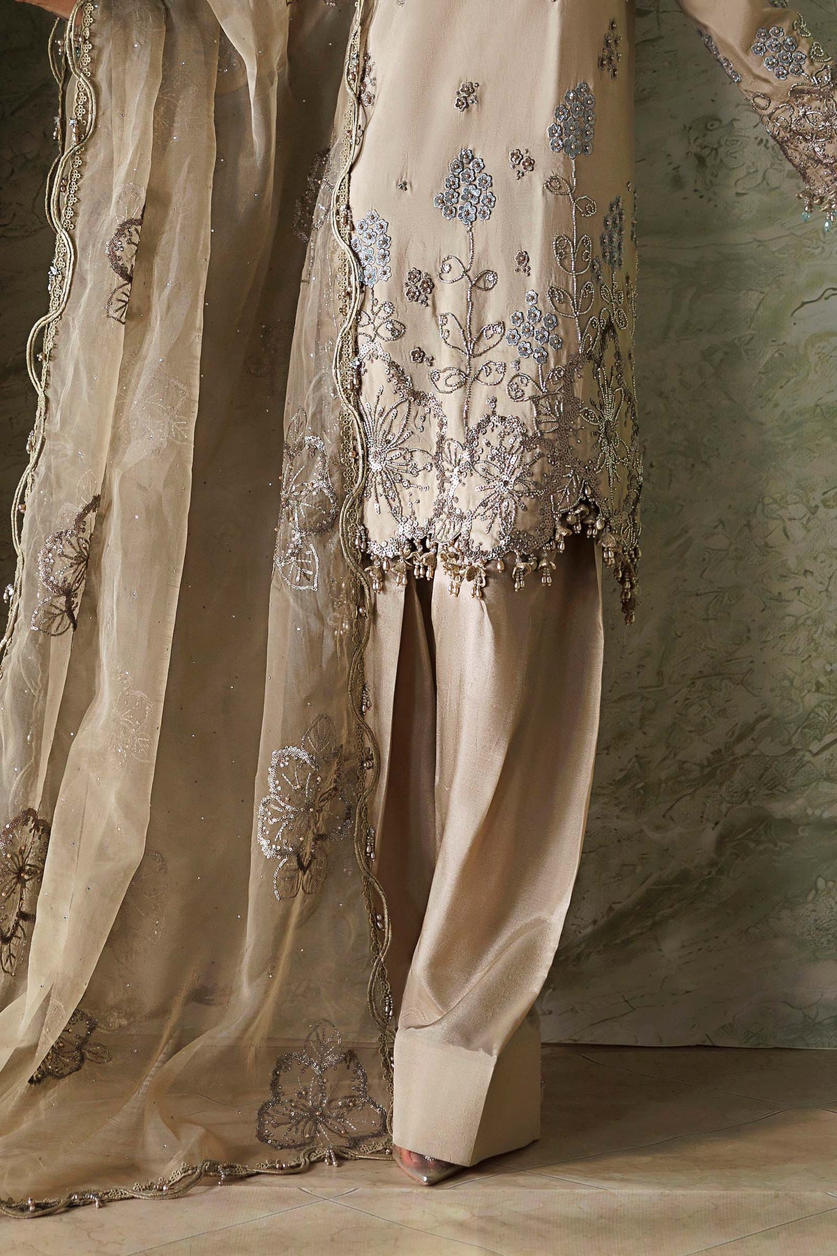 Maria B Soiree Unstitched Collection 2026 | SR-01-01-Champagne Beige