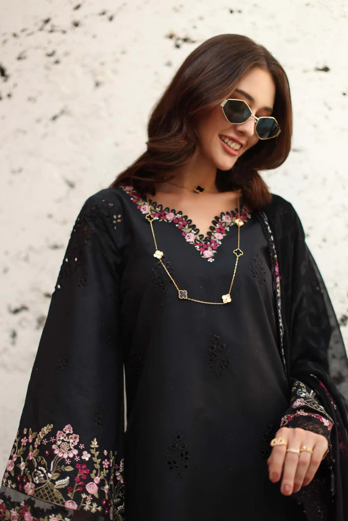 Noor By Saadia Asad Luxe Chikenkari Unstitched Collection 2026 | D1-B Midnight Black - Mirha Fashion