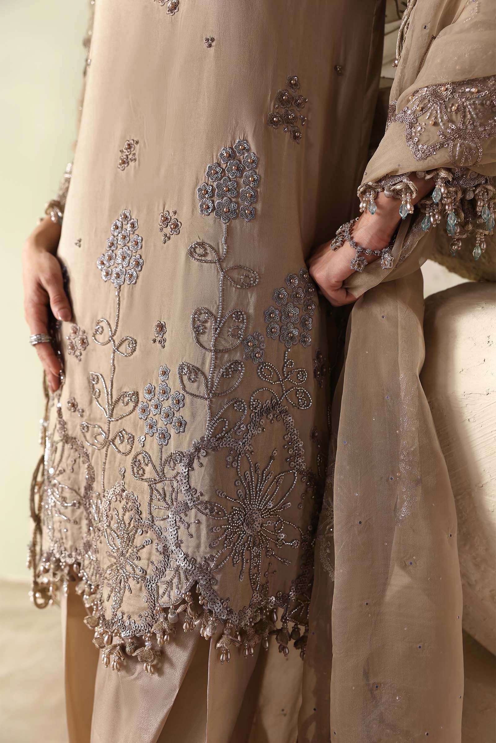 Maria B Soiree Unstitched Collection 2026 | SR-01-01-Champagne Beige