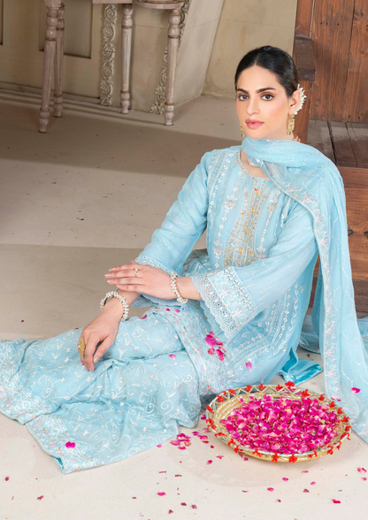Agha Noor Chiffon Gharara Roshni Ready to Wear Collection 2025 D03 | Sky Blue