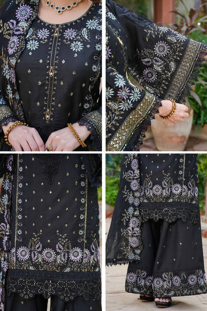 Shaanse Cyra Cotton Silk 3PCS Ready to Wear Collection Dec-2025 | Black