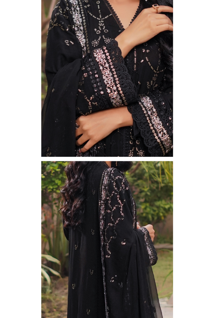 Aghanoor Afsanaay Chiffon Gown 3PCS Ready to Wear Collection | Black