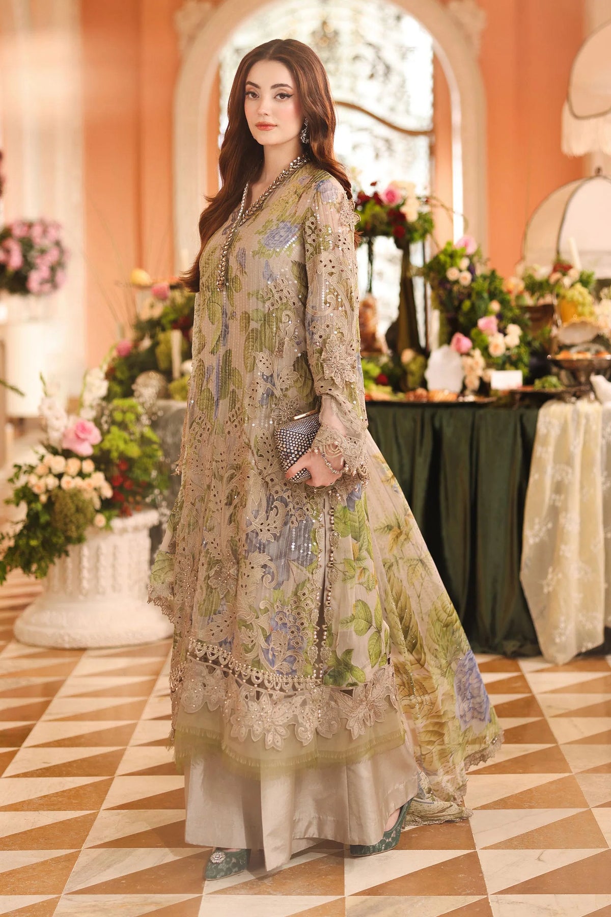 Maria B Chiffon Unstitched  Collection  2026 | MPC-26-203-Warm Beige