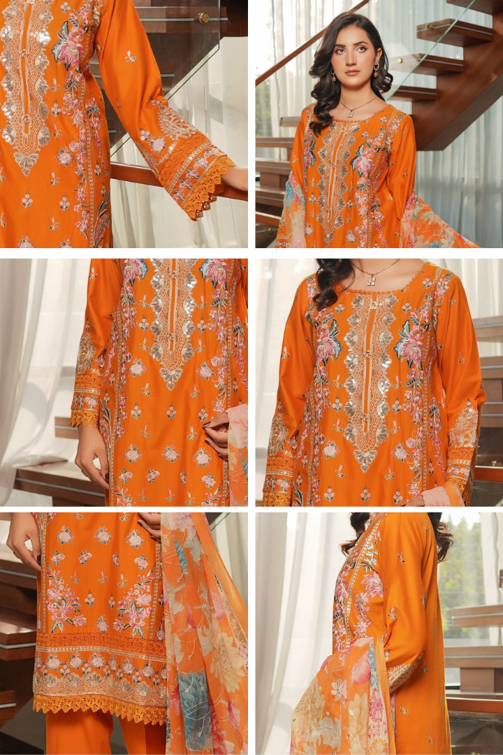Shaanse Pehlinazar Cotton 3PCS Ready to Wear Collection Dec-2025 | Orange