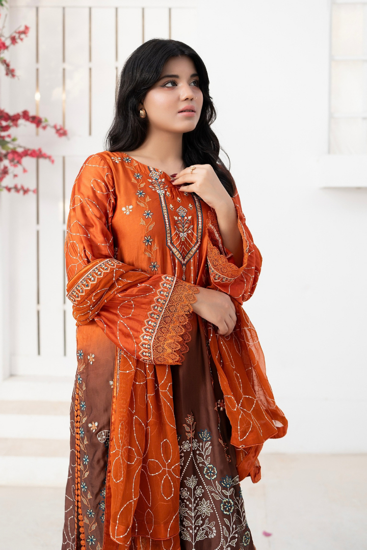 Shaanse Luxury Ombre Silk Vol-6 Ready to Wear Collection 2026 | Rust