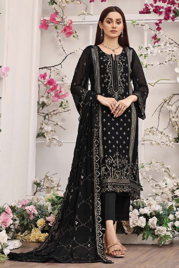 Manahil Lakhani Dastan Luxury Chiffon Unstitched Collection | D01 – Black