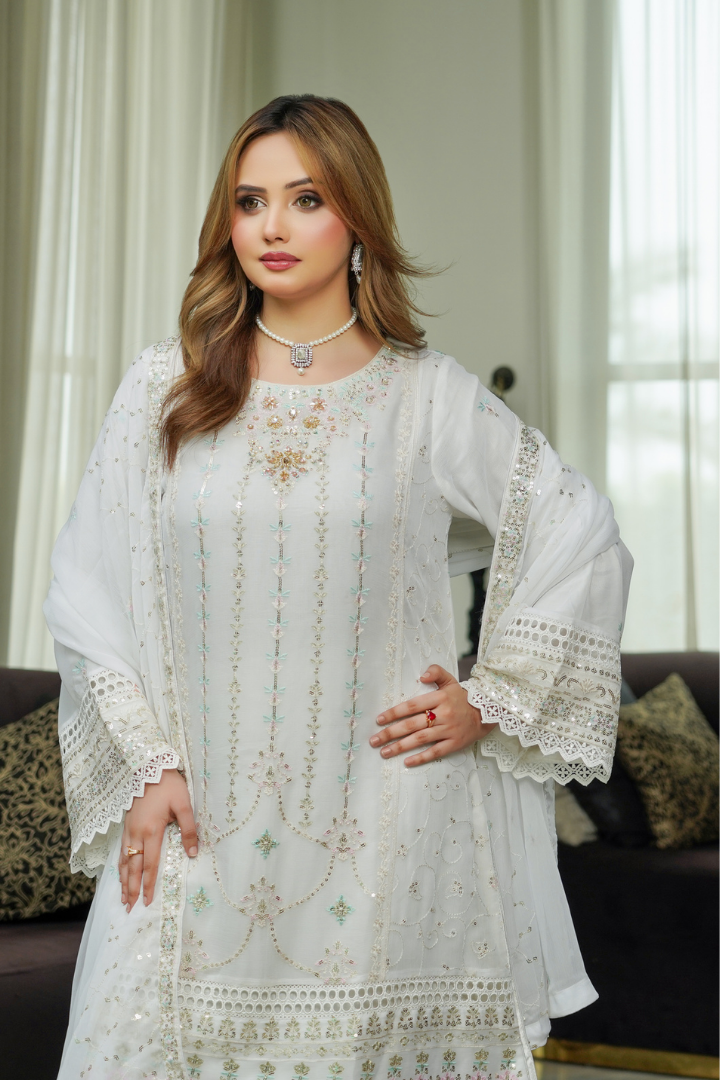 Agha Noor Shein Chiffon Ready to Wear Collection 2026 | White
