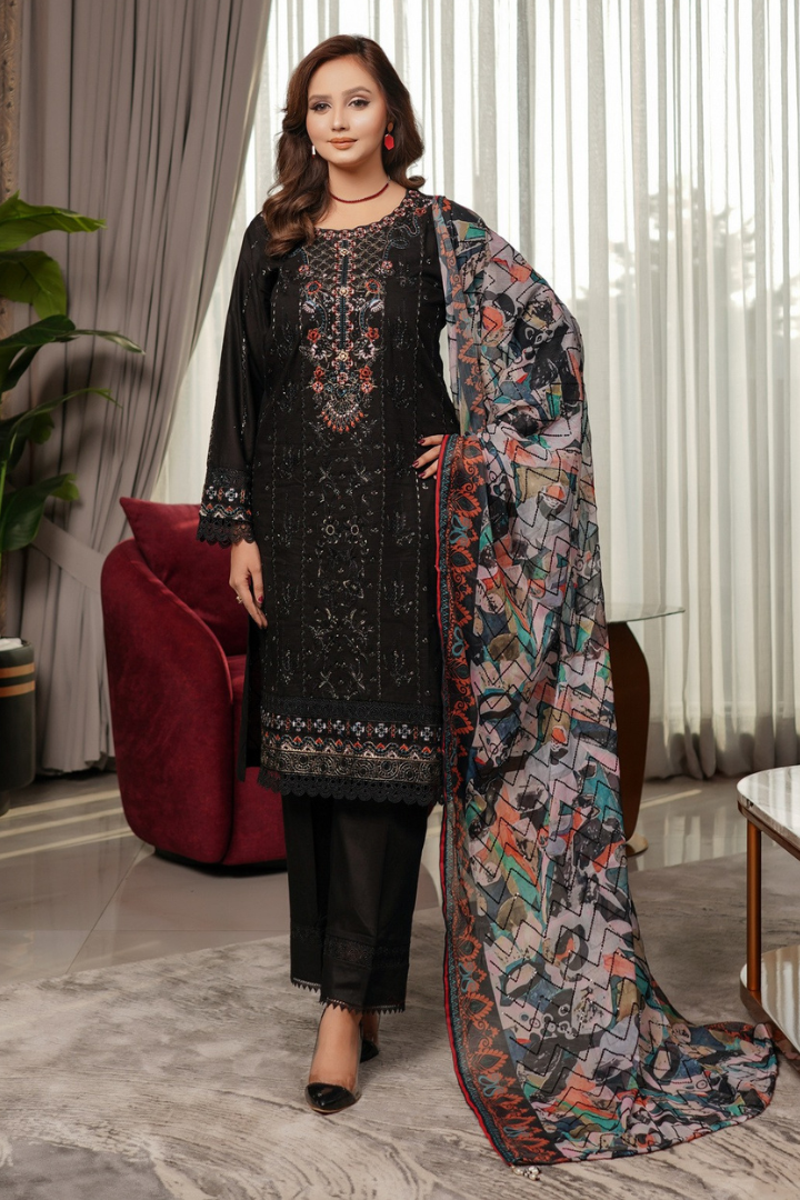 Shaanse Pehlinazar Cotton 3PCS Ready to Wear Collection Dec-2025 | Black - Mirha Fashion