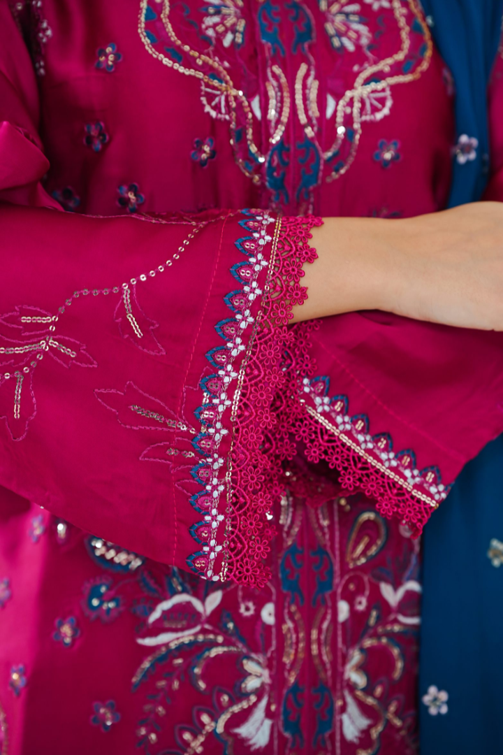 Shaanse Mehroo Cotton Silk 3PCS Ready to Wear Collection Jan-26 | Shocking Pink - Mirha Fashion