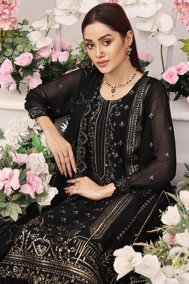 Manahil Lakhani Dastan Luxury Chiffon Unstitched Collection | D01 – Black