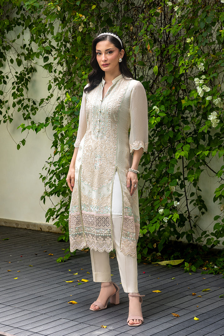 Manahil Lakhani Luminara Unstitched Chiffon Collection |Ivory