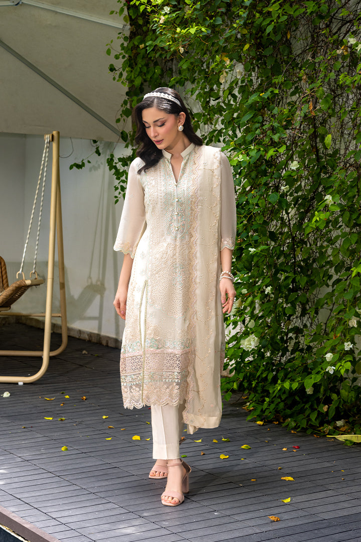 Manahil Lakhani Luminara Unstitched Chiffon Collection |Ivory