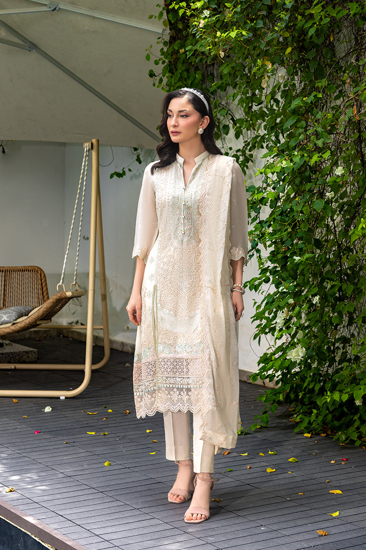 Manahil Lakhani Luminara Unstitched Chiffon Collection |Ivory