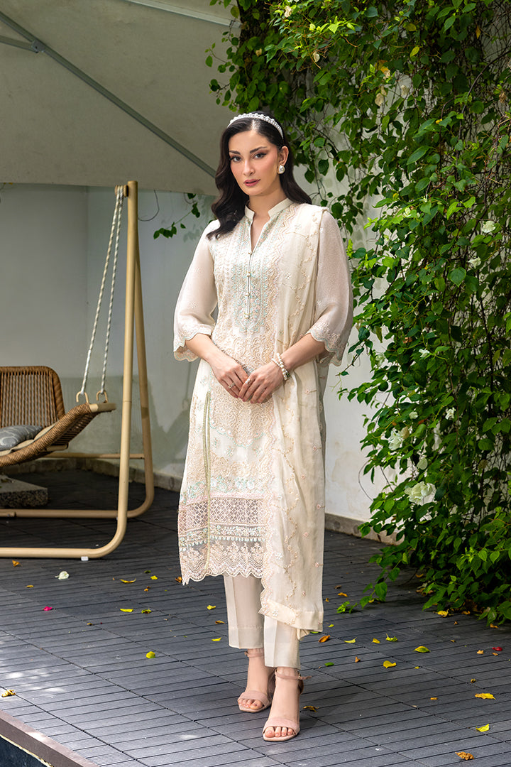 Manahil Lakhani Luminara Unstitched Chiffon Collection |Ivory