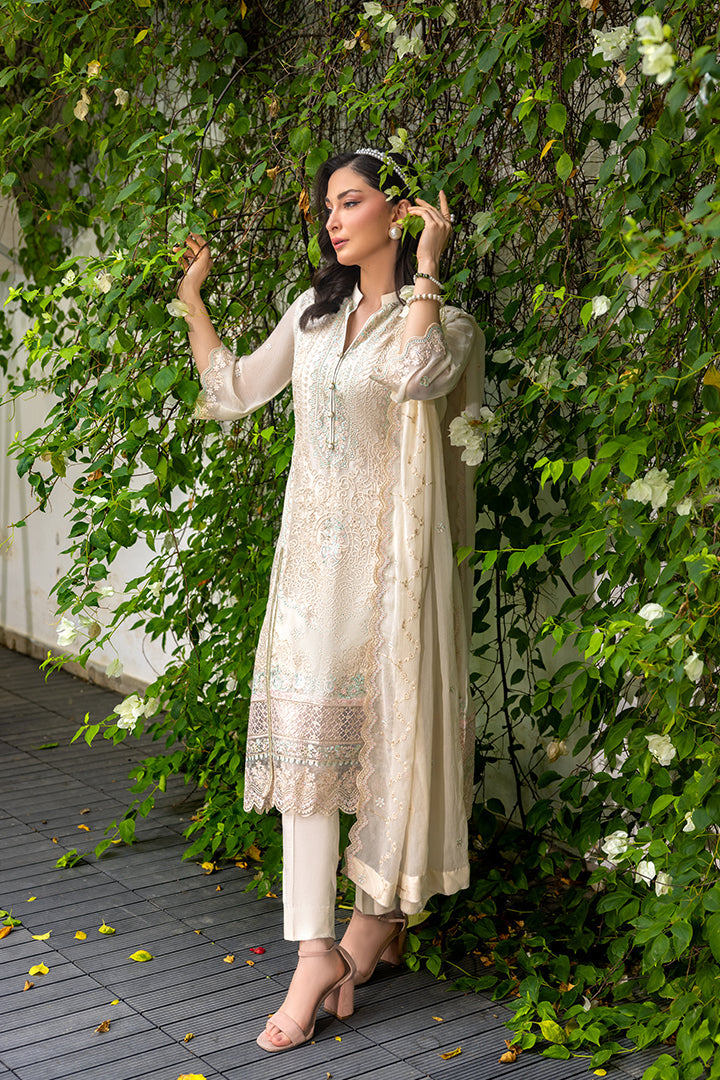 Manahil Lakhani Luminara Unstitched Chiffon Collection |Ivory