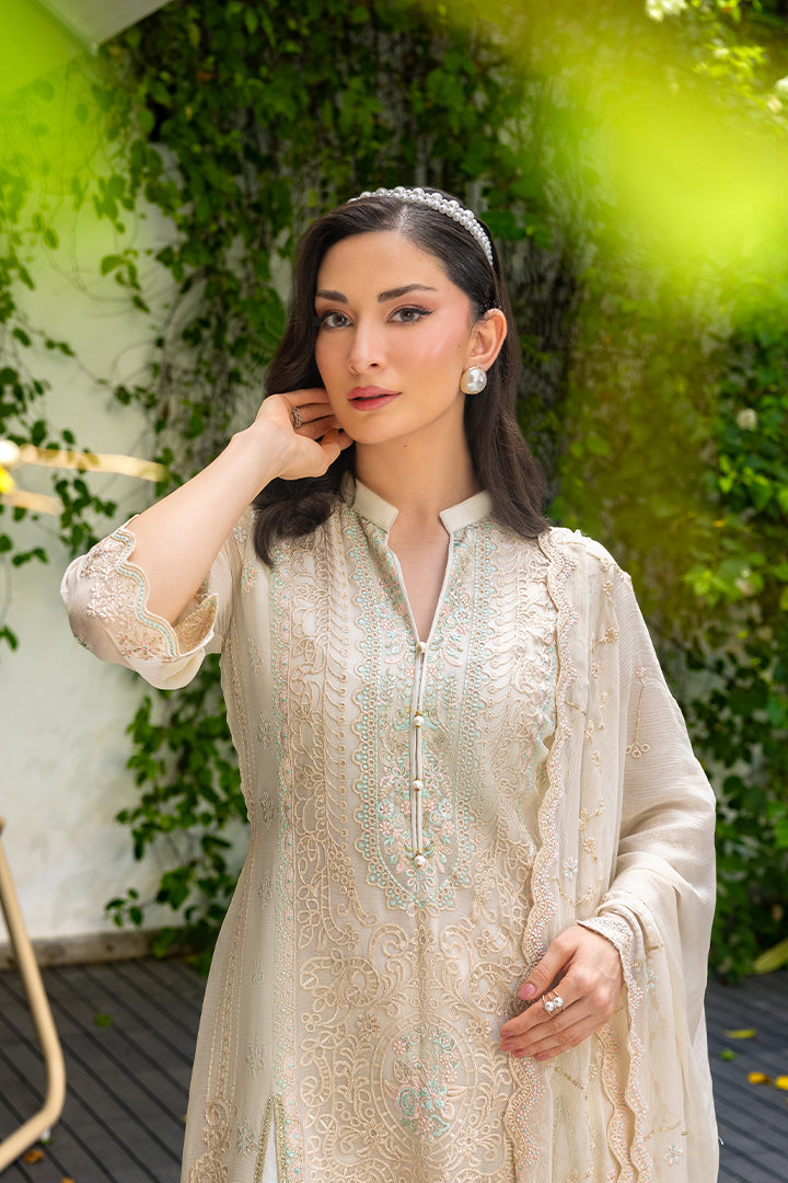 Manahil Lakhani Luminara Unstitched Chiffon Collection |Ivory