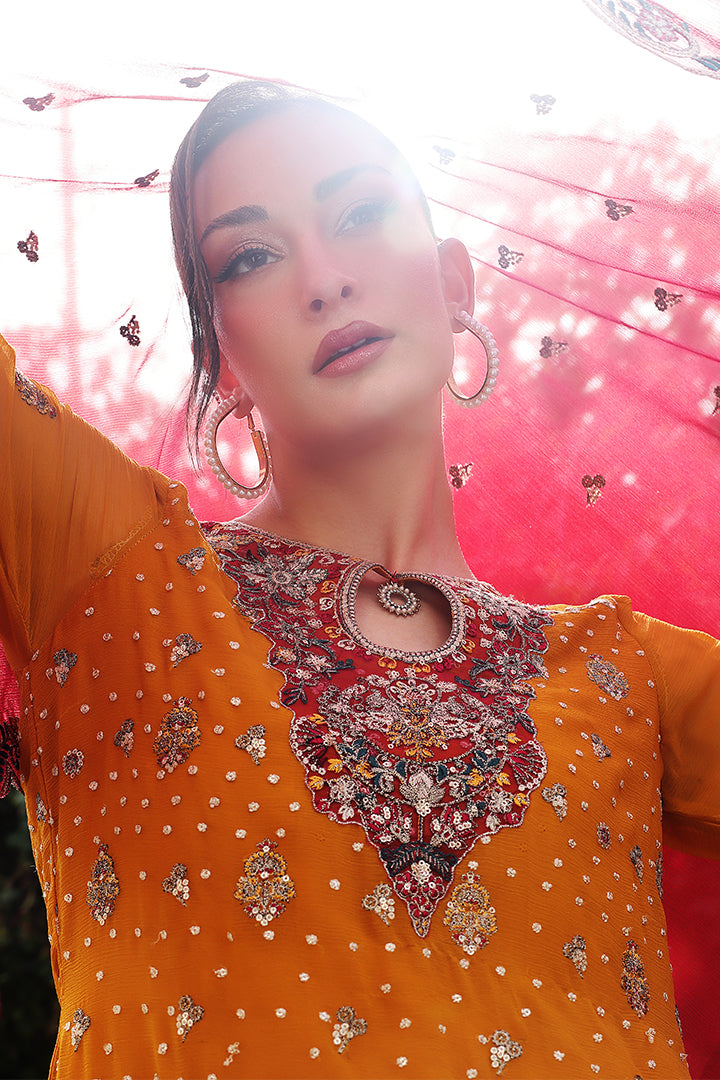 Manahil Lakhani Luminara Unstitched Chiffon Collection |Amber