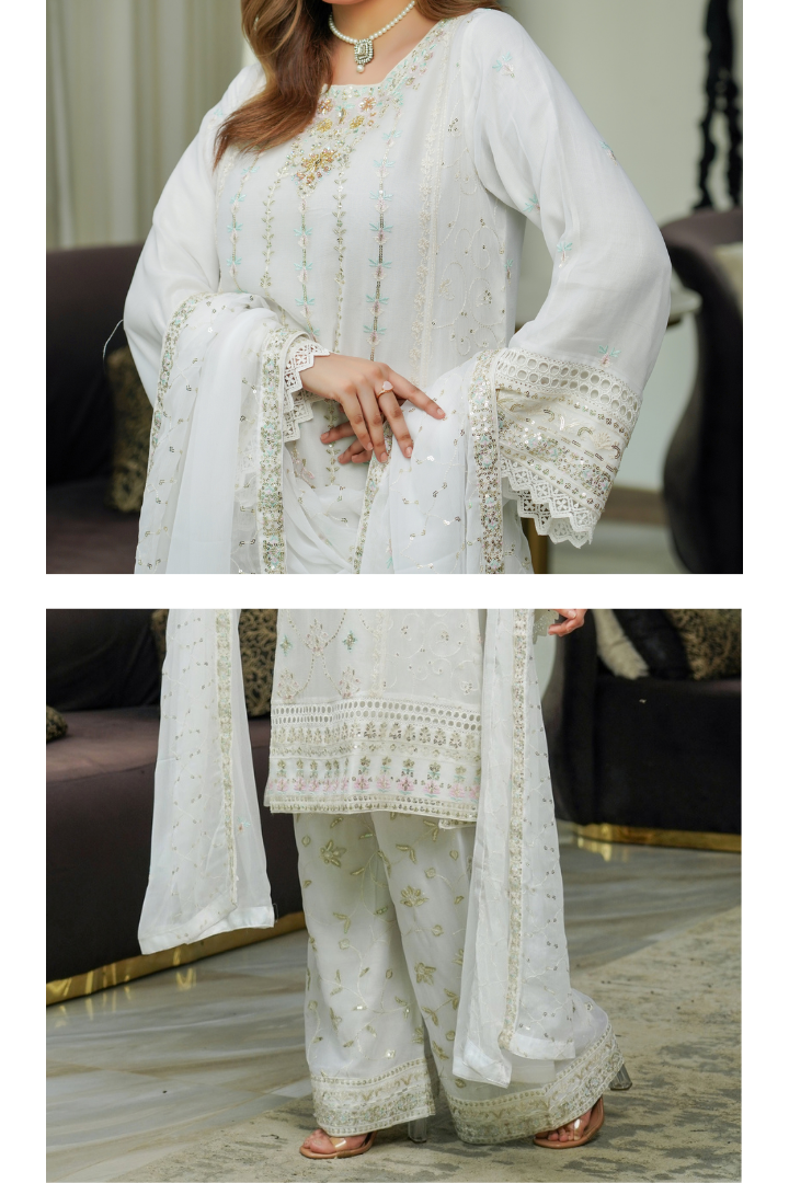 Agha Noor Shein Chiffon Ready to Wear Collection 2026 | White