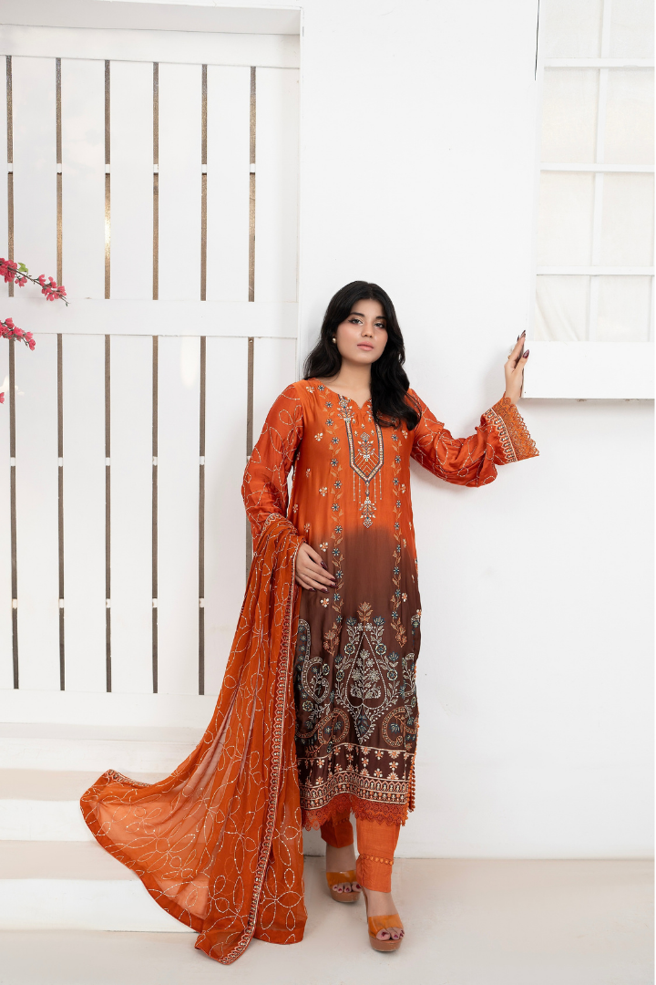 Shaanse Luxury Ombre Silk Vol-6 Ready to Wear Collection 2026 | Rust