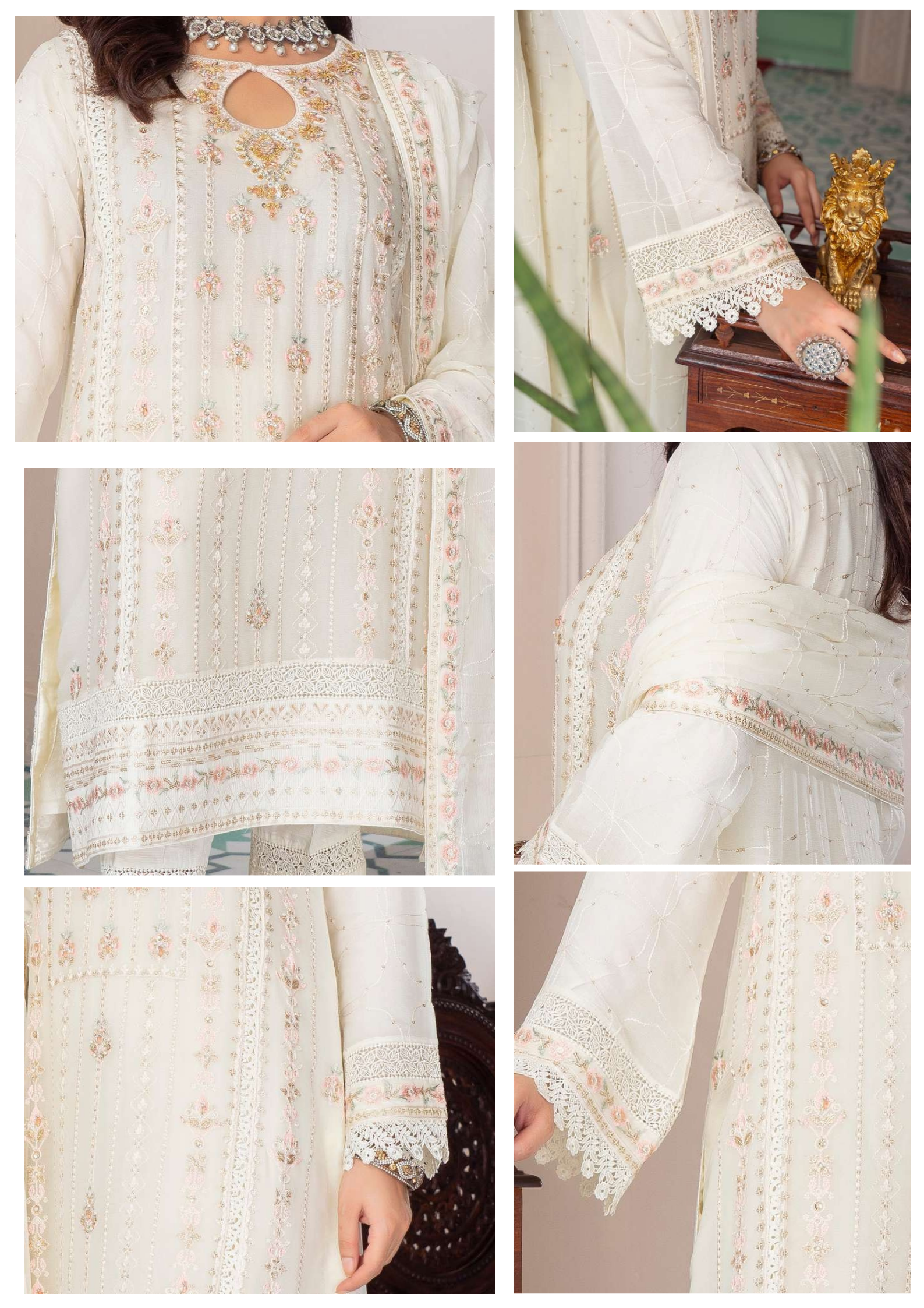 Agha Noor Shehnai Chiffon Ready to Wear Handwork Collection 25 | White - Mirha Fashion