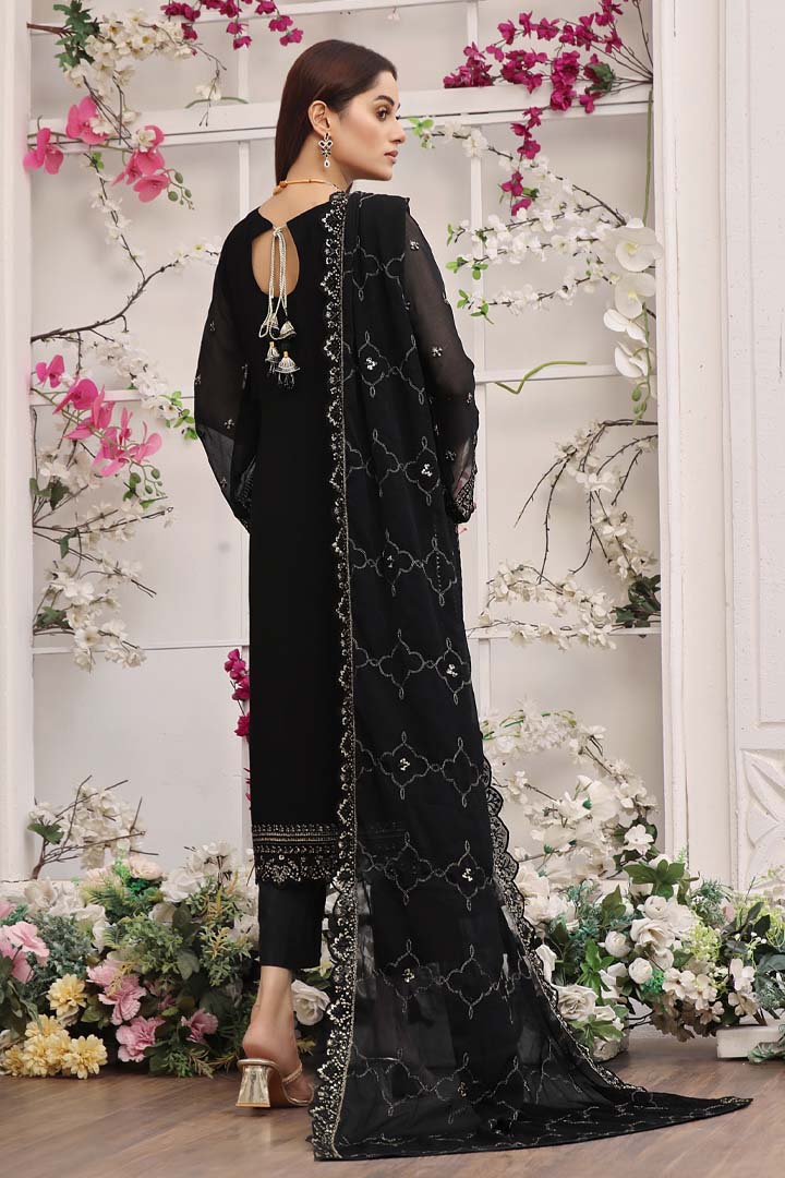 Manahil Lakhani Dastan Luxury Chiffon Unstitched Collection | D01 – Black