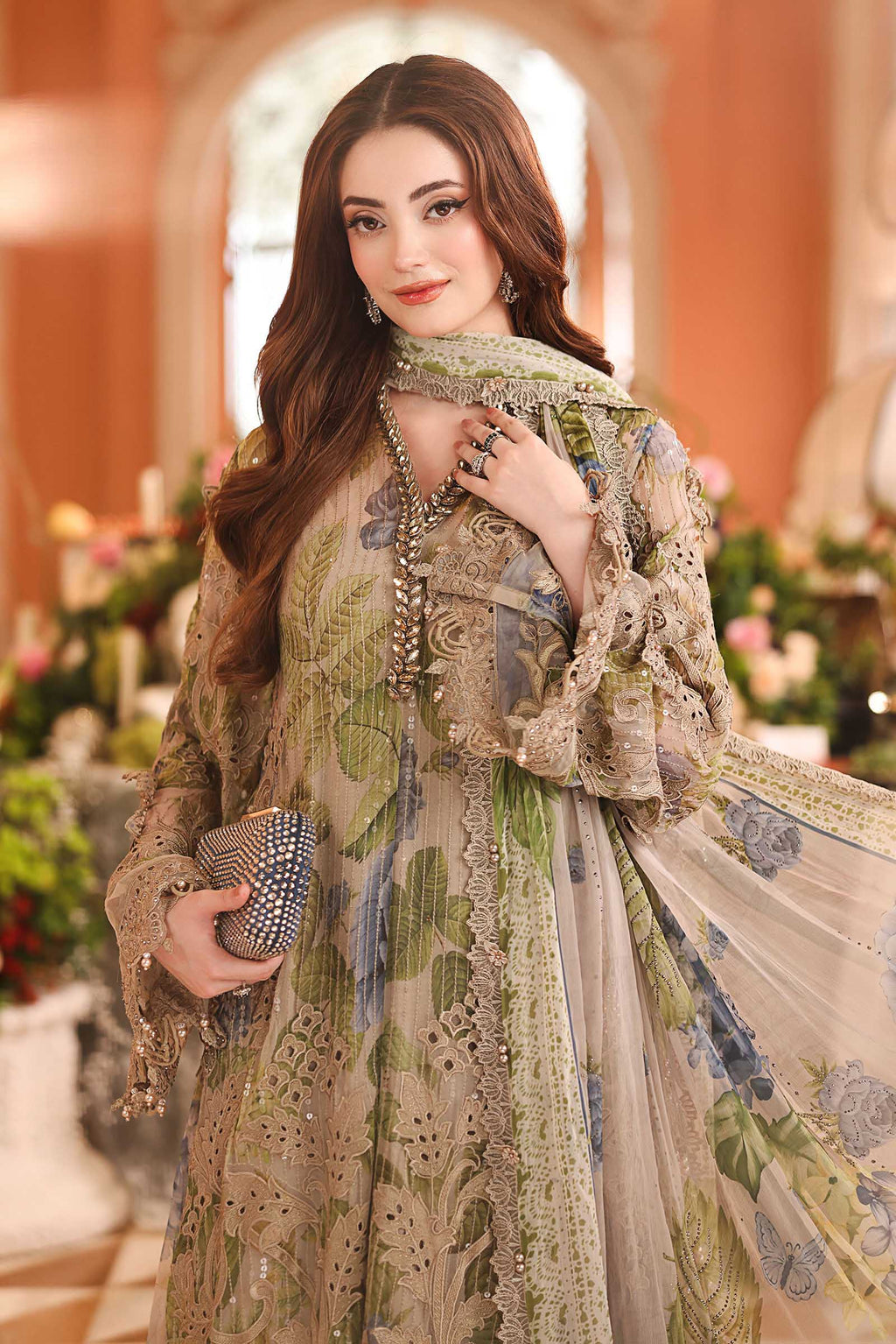 Maria B Chiffon Unstitched  Collection  2026 | MPC-26-203-Warm Beige