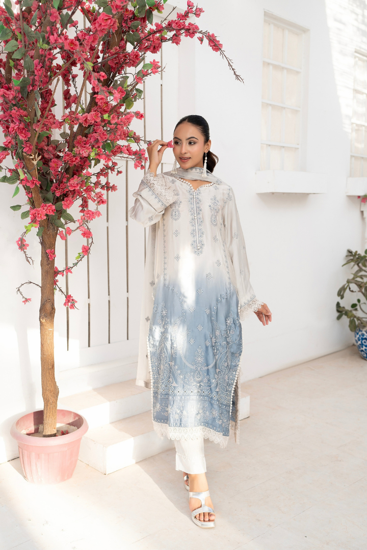 Shaanse Luxury Ombre Silk Vol-6 Ready to Wear Collection 2026 | Sky Blue White