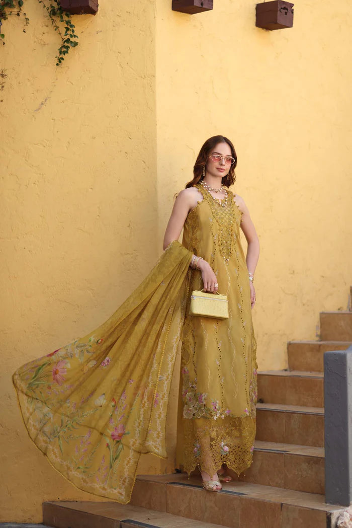Noor By Saadia Asad Luxe Chikenkari Unstitched Collection 2026 | D2-B Mustard Yellow - Mirha Fashion