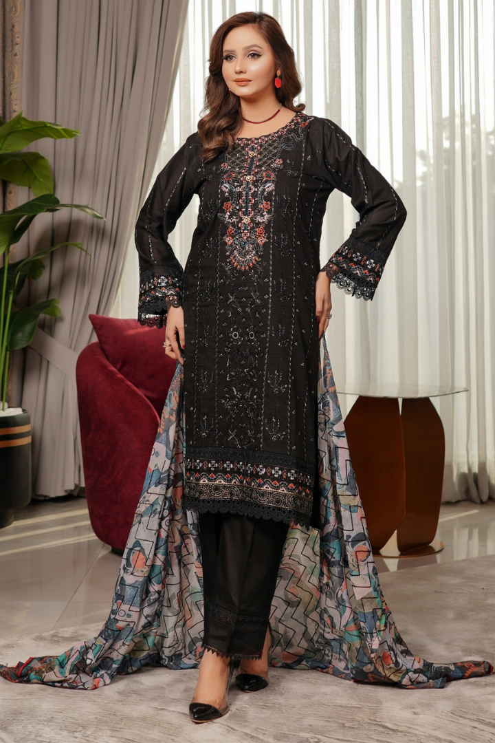 Shaanse Pehlinazar Cotton 3PCS Ready to Wear Collection Dec-2025 | Black - Mirha Fashion