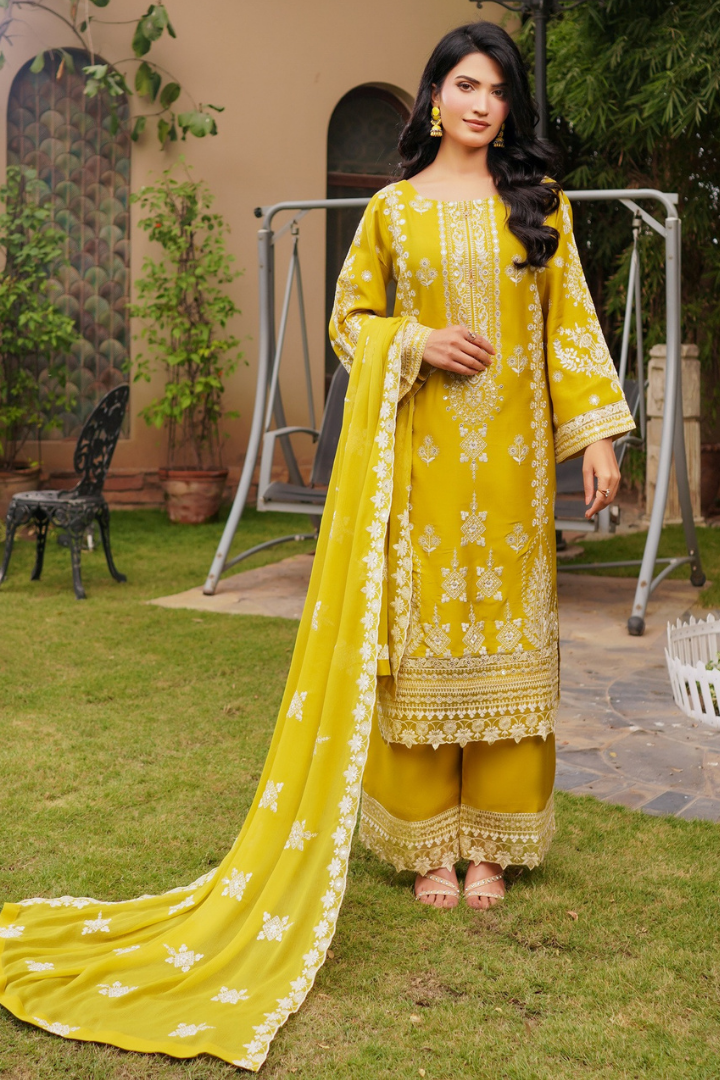 Shaanse Cyra Vol-2 Cotton Silk 3PCS Ready to Wear Collection Jan-26 | Yellow