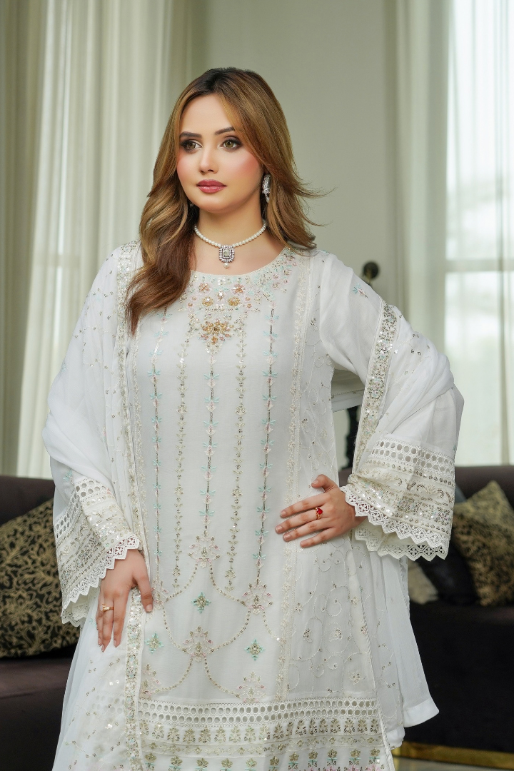 Agha Noor Shein Chiffon Ready to Wear Collection 2026 | White