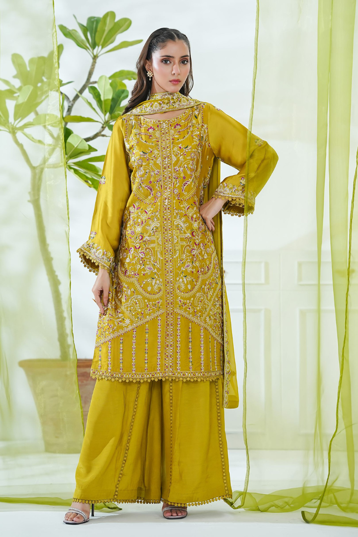 Shaanse Mehroo Cotton Silk 3PCS Ready to Wear Collection Jan-26 | Mustard