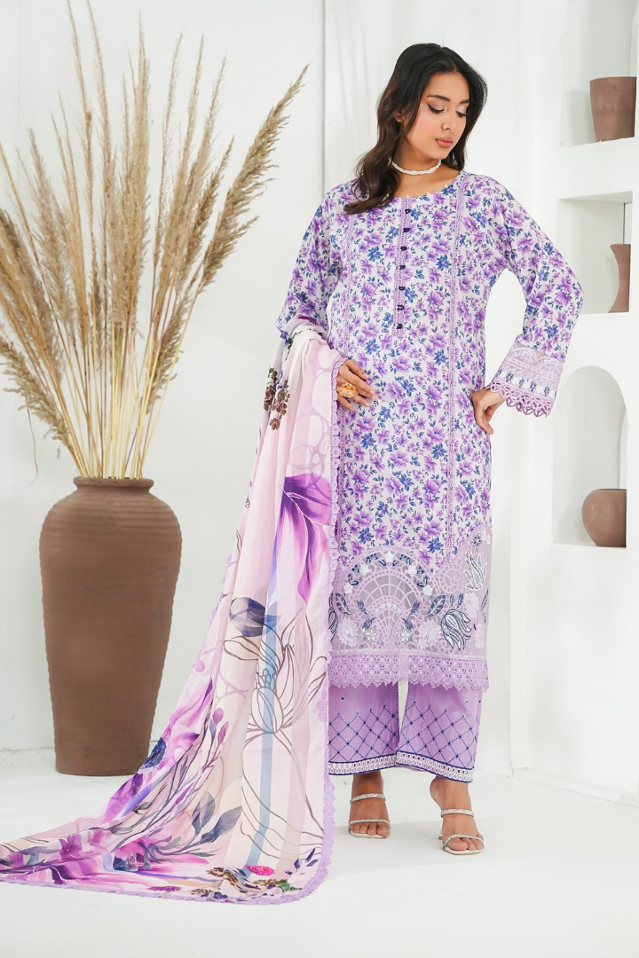 Shaanse Khuwab Ready To Wear Emb Cotton Collection 2026 | White Purpal - Mirha Fashion