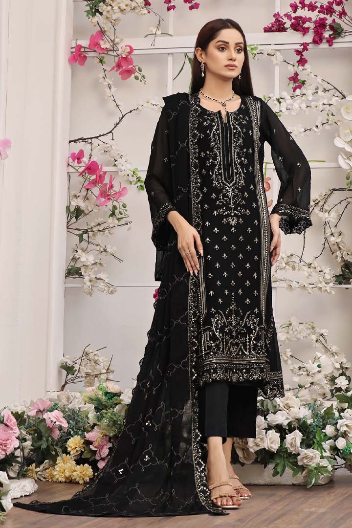 Manahil Lakhani Dastan Luxury Chiffon Unstitched Collection | D01 – Black