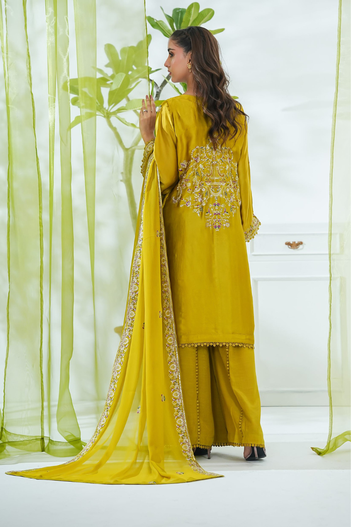 Shaanse Mehroo Cotton Silk 3PCS Ready to Wear Collection Jan-26 | Mustard