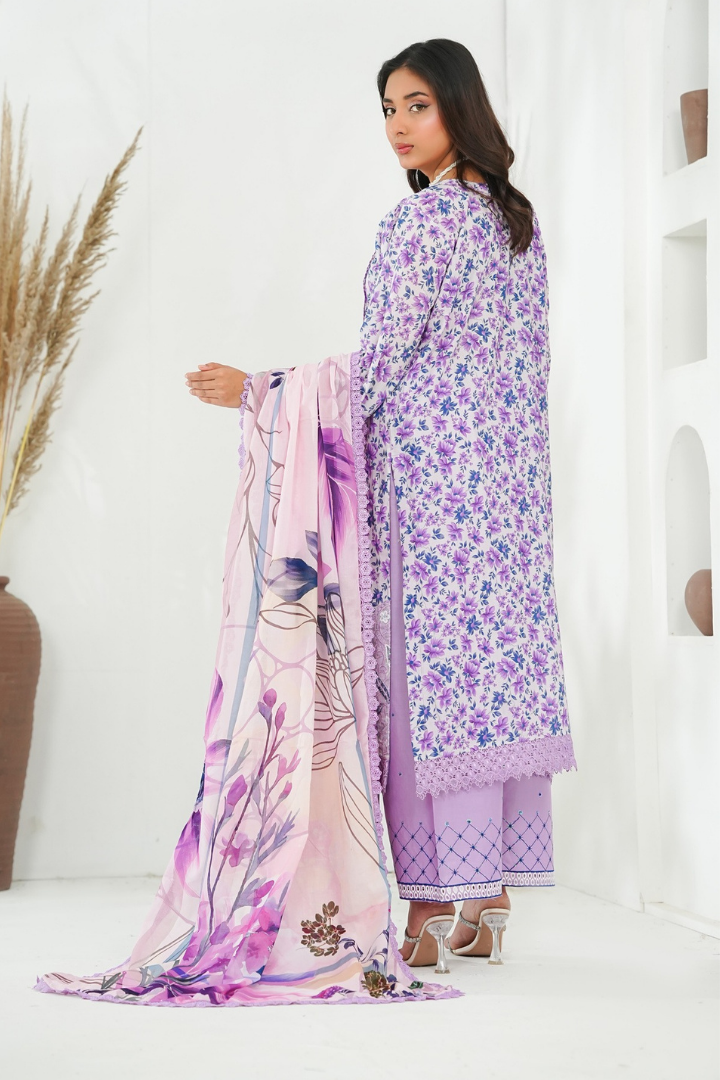 Shaanse Khuwab Ready To Wear Emb Cotton Collection 2026 | White Purpal - Mirha Fashion