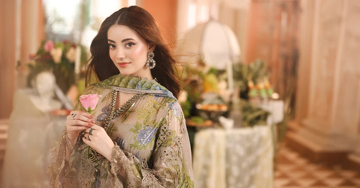 Maria B Chiffon Unstitched  Collection  2026 | MPC-26-203-Warm Beige