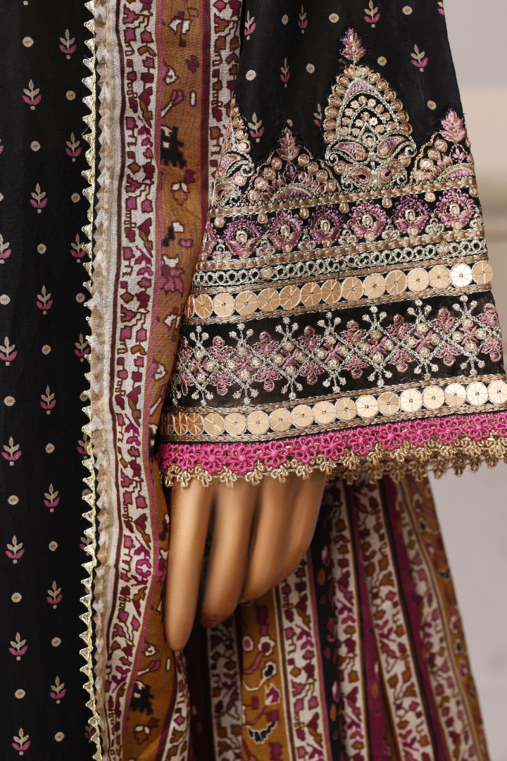 Sadabahar Regal Festive Emb Lawn Vol-3 Ready to Wear Collection | Black