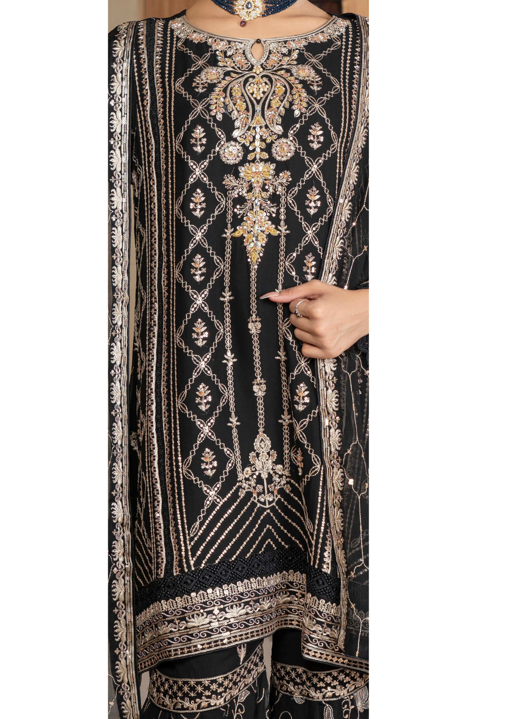 Agha Noor Chiffon Gharara Roshni Ready to Wear Collection 2025 D05 | Black