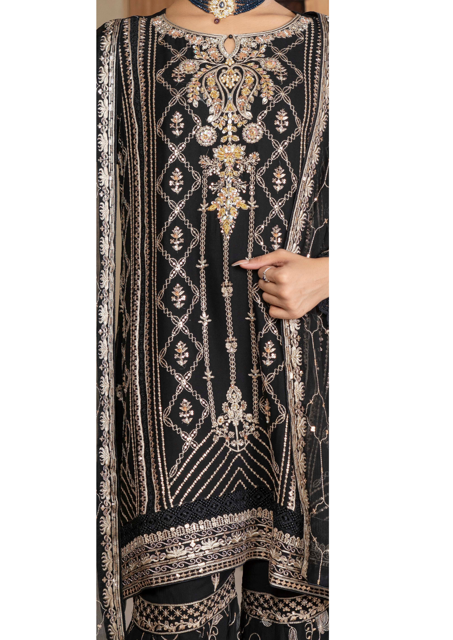 Agha Noor Chiffon Gharara Roshni Ready to Wear Collection 2025 D05 | Black