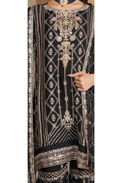 Agha Noor Chiffon Gharara Roshni Ready to Wear Collection 2025 D05 | Black