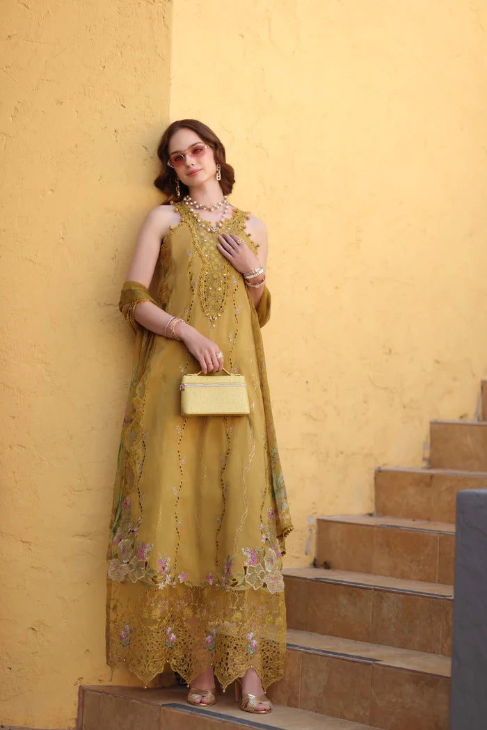Noor By Saadia Asad Luxe Chikenkari Unstitched Collection 2026 | D2-B Mustard Yellow - Mirha Fashion