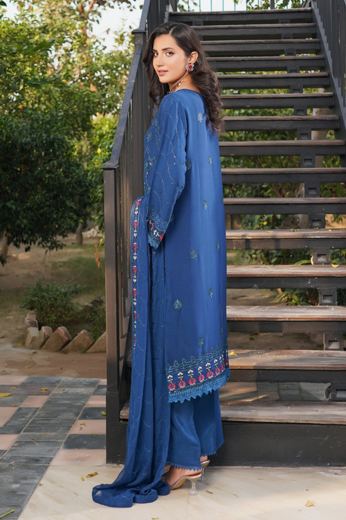 Aghanoor Dhaagakari Chiffon 3PCS Ready to Wear Collection | Blue - Mirha Fashion