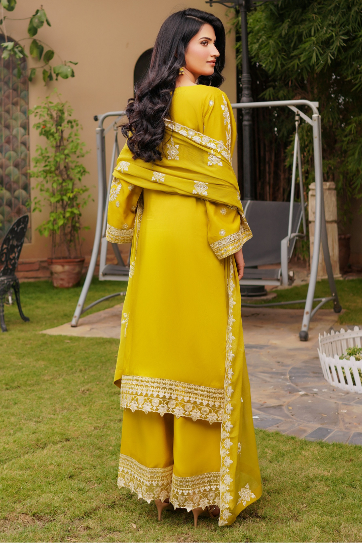 Shaanse Cyra Vol-2 Cotton Silk 3PCS Ready to Wear Collection Jan-26 | Yellow - Mirha Fashion