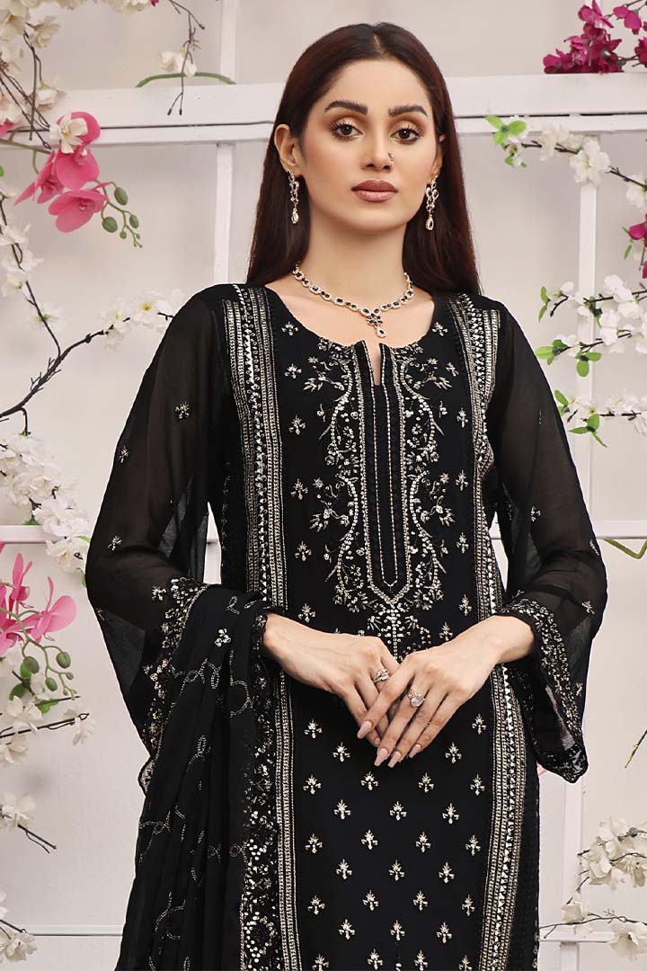 Manahil Lakhani Dastan Luxury Chiffon Unstitched Collection | D01 – Black