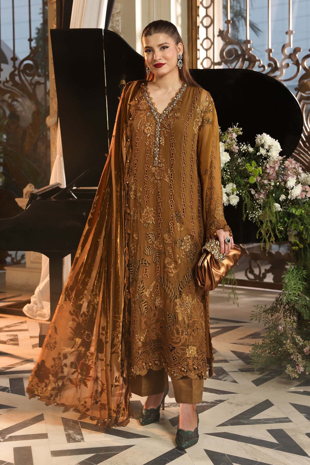Maria B Chiffon Unstitched  Collection  2026 | MPC-26-205-Mustard